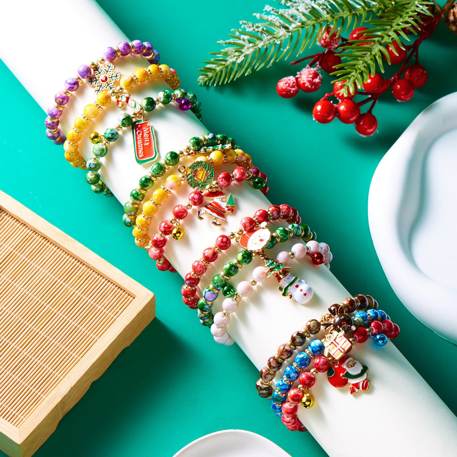Wholesale Christmas bracelet set snowman beaded bracelet